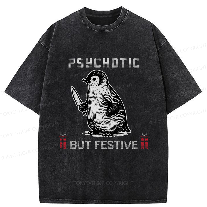 Tokyo-Tiger Overstimulated but Festive Christmas Washed T-Shirt