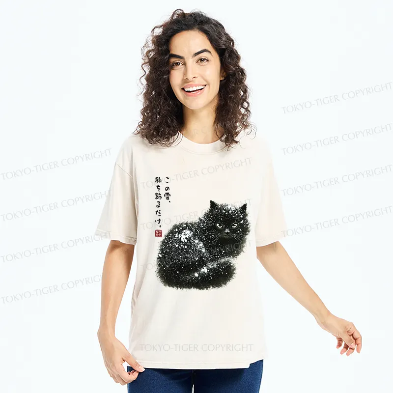 Tokyo-Tiger Black Cat Adorned by Snow Washed T-Shirt