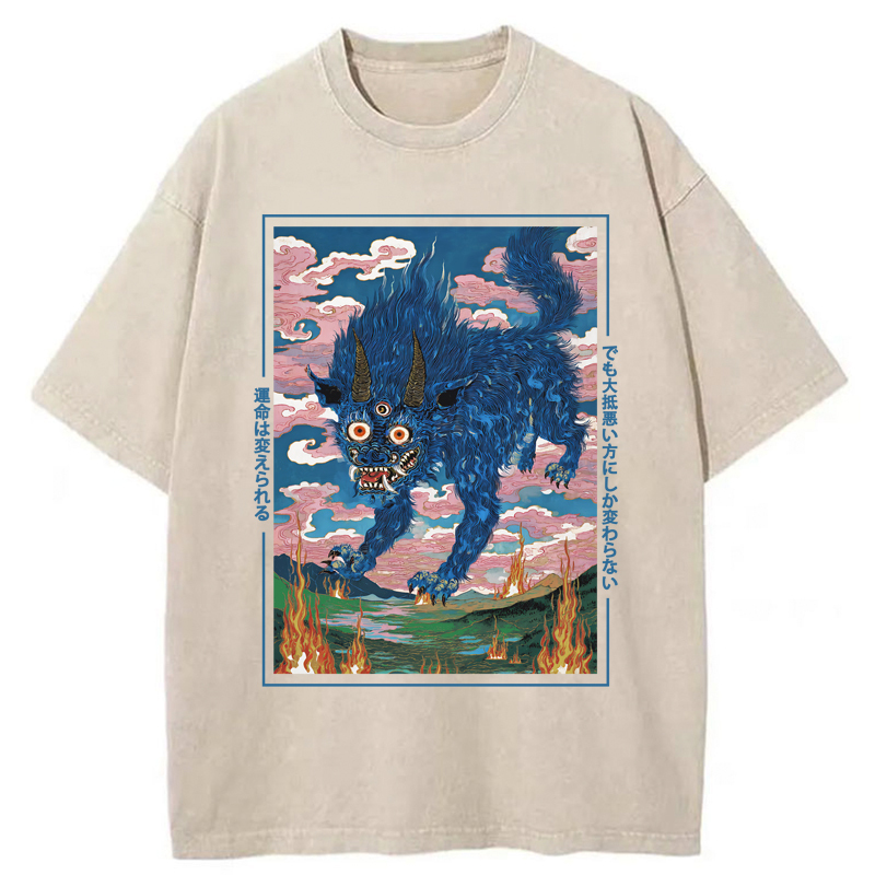 Tokyo-Tiger Full Of Anxiety And Microplastics Cat Washed T-Shirt Sale