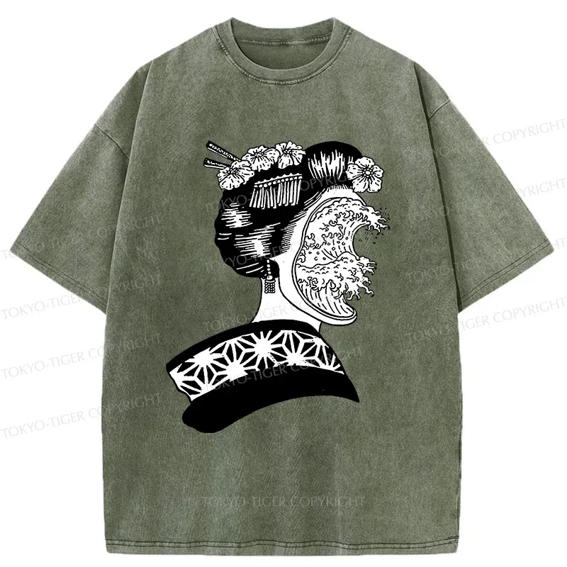 Tokyo-Tiger Horror Geisha And Wave Washed T-Shirt