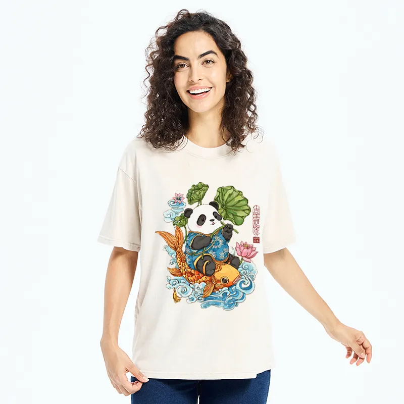 Tokyo-Tiger Lotus Bliss Panda Washed T-Shirt