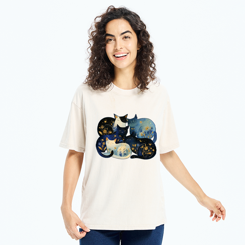Tokyo-Tiger Recharging Cats Washed T-Shirt