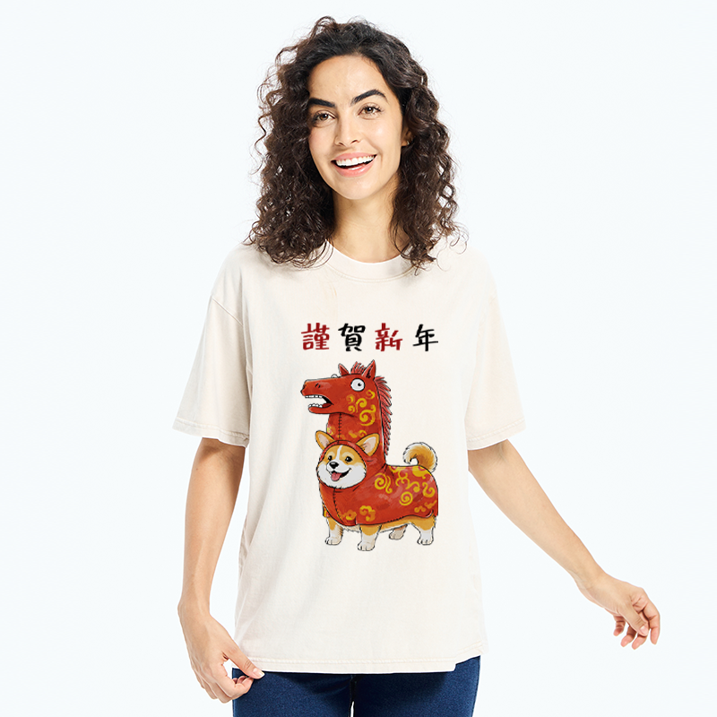 Tokyo-Tiger New Year Corgi Washed T-Shirt