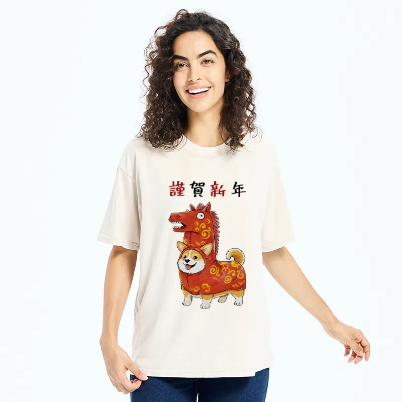 Tokyo-Tiger New Year Corgi Washed T-Shirt