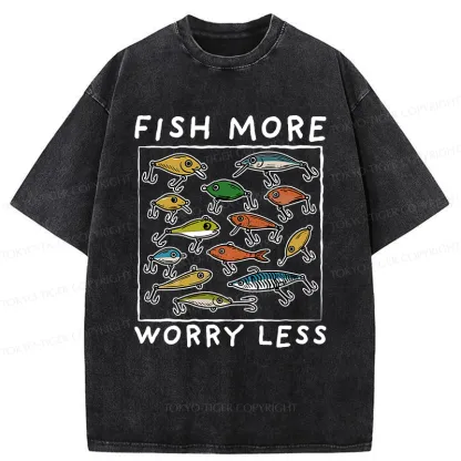 Tokyo-Tiger Funny Fish Hook Washed T-Shirt