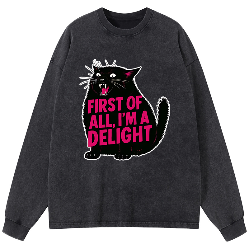 Tokyo-Tiger Roaring Black Cat Washed Long Sleeve T-Shirt