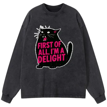 Tokyo-Tiger Roaring Black Cat Washed Long Sleeve T-Shirt