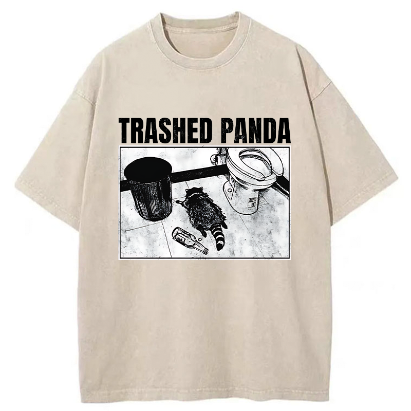 Tokyo-Tiger Trashed Panda Funny Washed T-Shirt