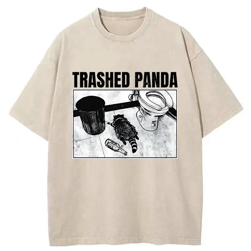 Tokyo-Tiger Trashed Panda Funny Washed T-Shirt
