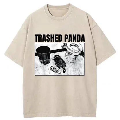 Tokyo-Tiger Trashed Panda Funny Washed T-Shirt