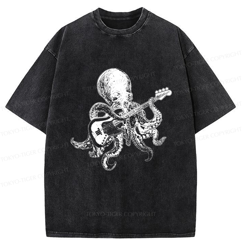 Tokyo-Tiger Octopus Guitarist Washed T-Shirt