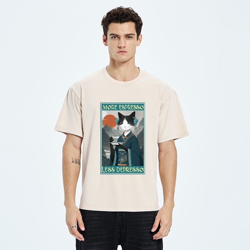 Tokyo-Tiger The Zen Barista Cat Washed T-Shirt