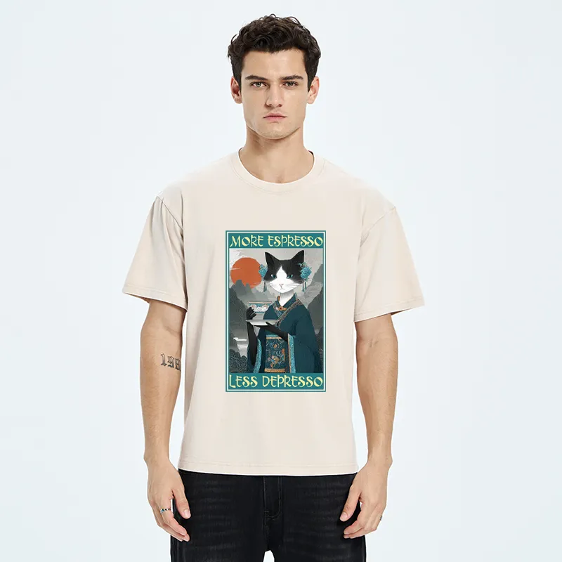 Tokyo-Tiger The Zen Barista Cat Washed T-Shirt