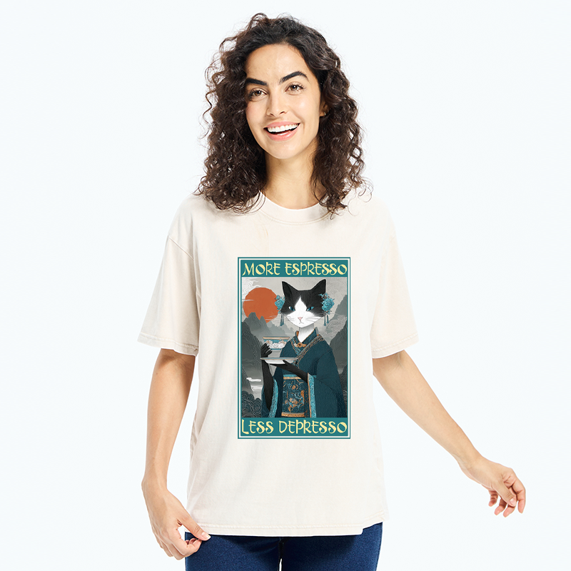 Tokyo-Tiger The Zen Barista Cat Washed T-Shirt