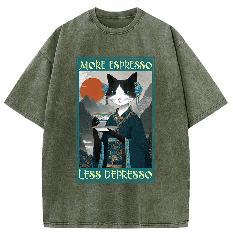 Tokyo-Tiger The Zen Barista Cat Washed T-Shirt