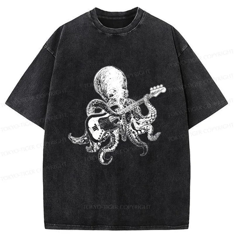 Tokyo-Tiger Octopus Guitarist Washed T-Shirt