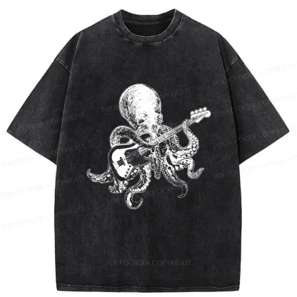 Tokyo-Tiger Octopus Guitarist Washed T-Shirt