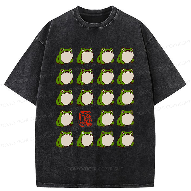 Tokyo-Tiger Retro Japanese Frog Washed T-Shirt