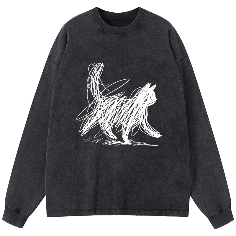 Tokyo-Tiger Minimalist Cat Art Washed Long Sleeve T-Shirt