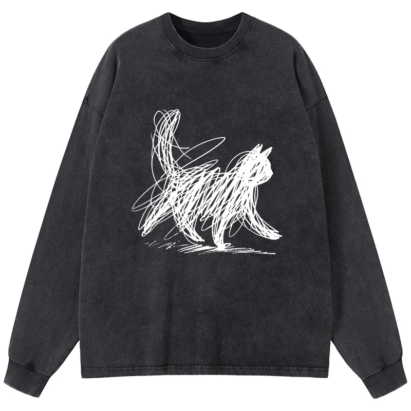 Tokyo-Tiger Minimalist Cat Art Washed Long Sleeve T-Shirt