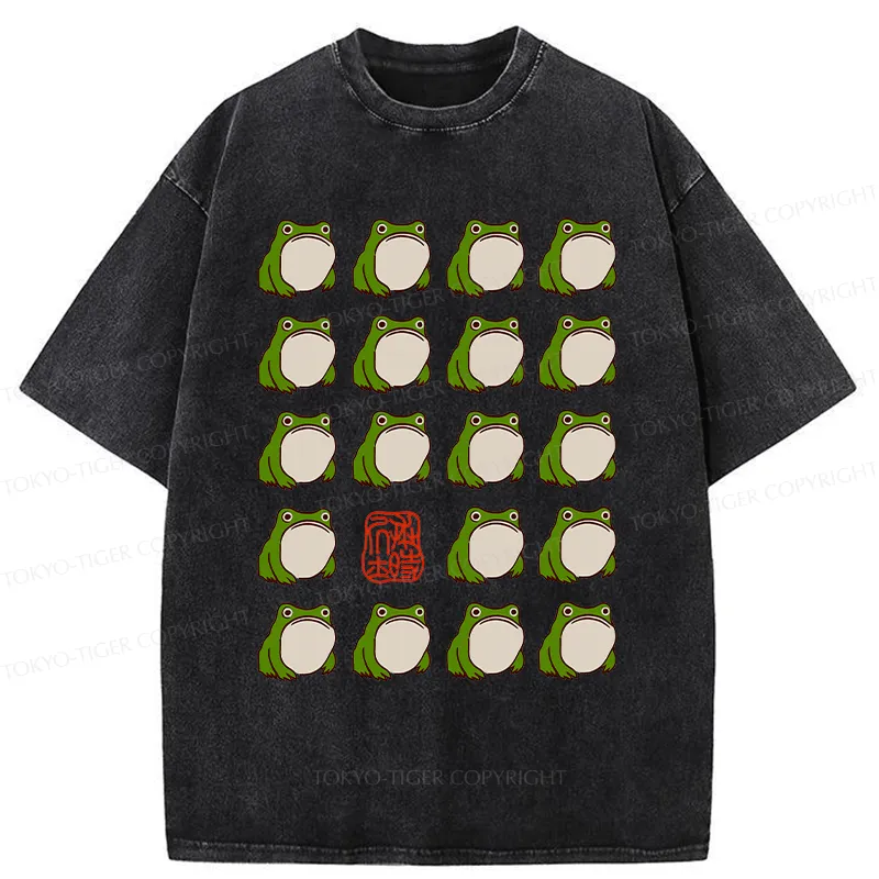 Tokyo-Tiger Retro Japanese Frog Washed T-Shirt