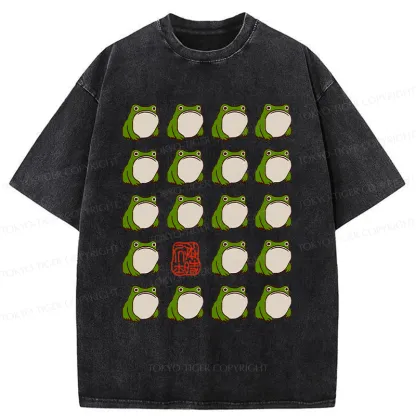 Tokyo-Tiger Retro Japanese Frog Washed T-Shirt