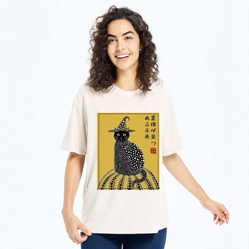 Tokyo-Tiger Black Cat's Glimpse of the Future Washed T-Shirt