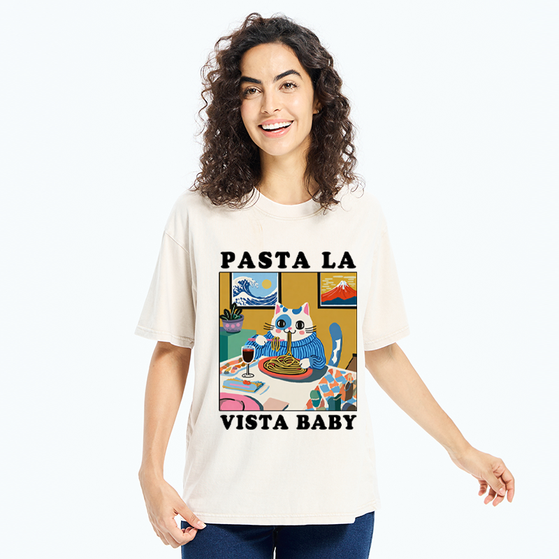 Tokyo-Tiger Wine, Pasta, and Meow Washed T-Shirt