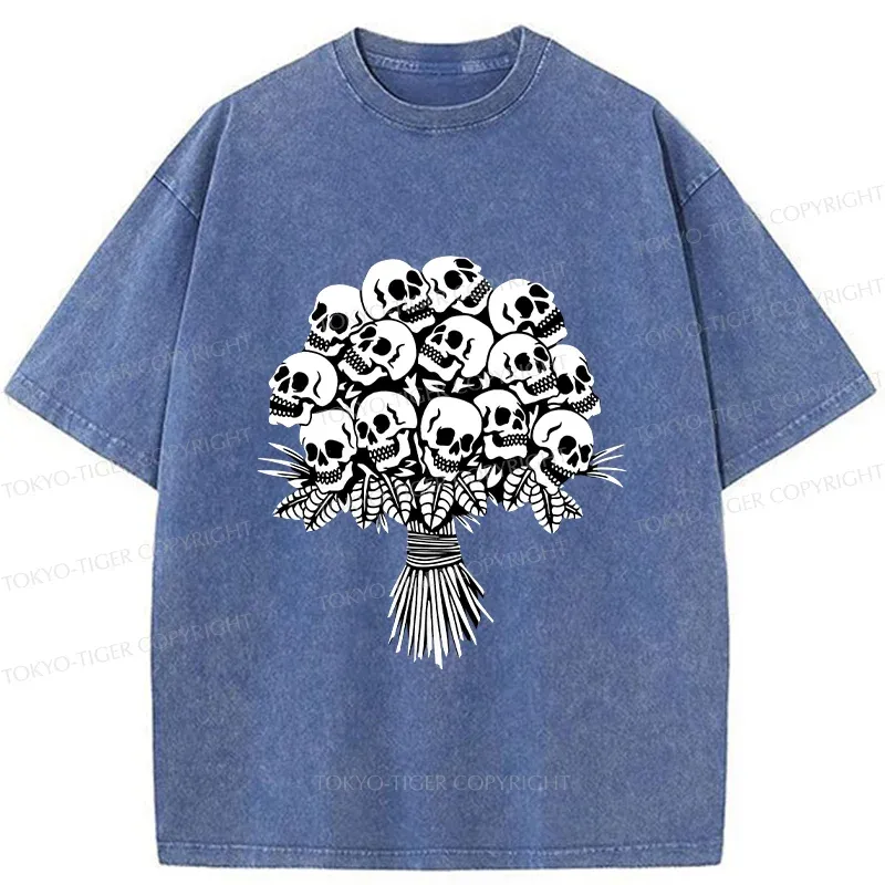 Tokyo-Tiger Skull Flower Washed T-Shirt