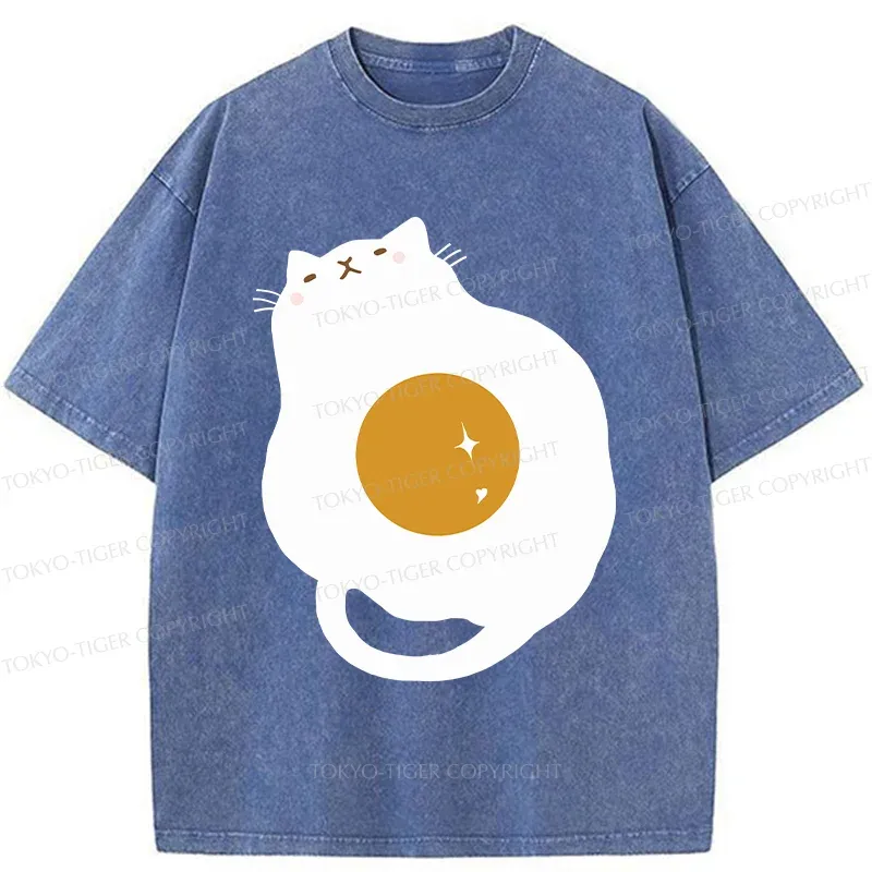 Tokyo-Tiger Fried Egg Cat Washed T-Shirt