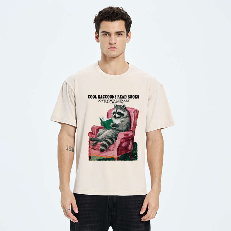 Tokyo-Tiger Cool Raccoon Reads Washed T-Shirt