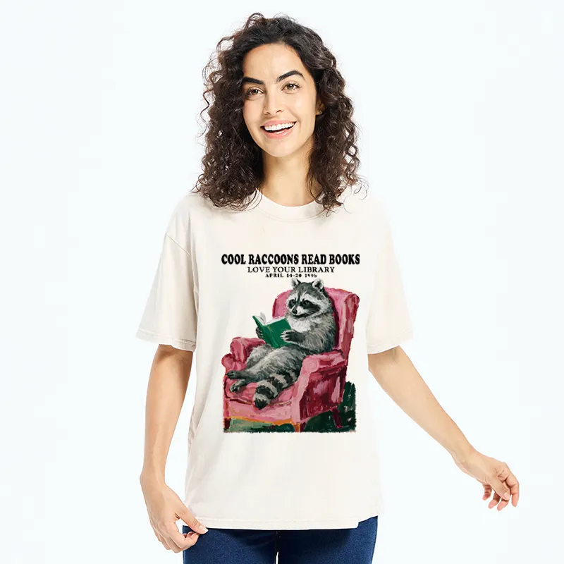 Tokyo-Tiger Cool Raccoon Reads Washed T-Shirt