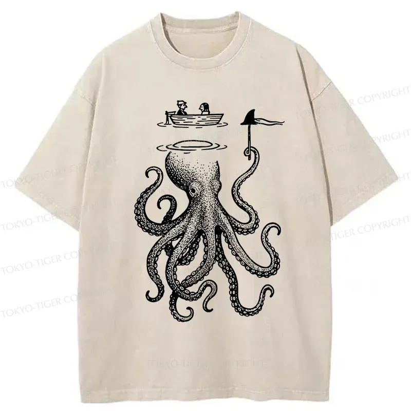 Tokyo-Tiger Octopus Disguised As Shark Washed T-Shirt