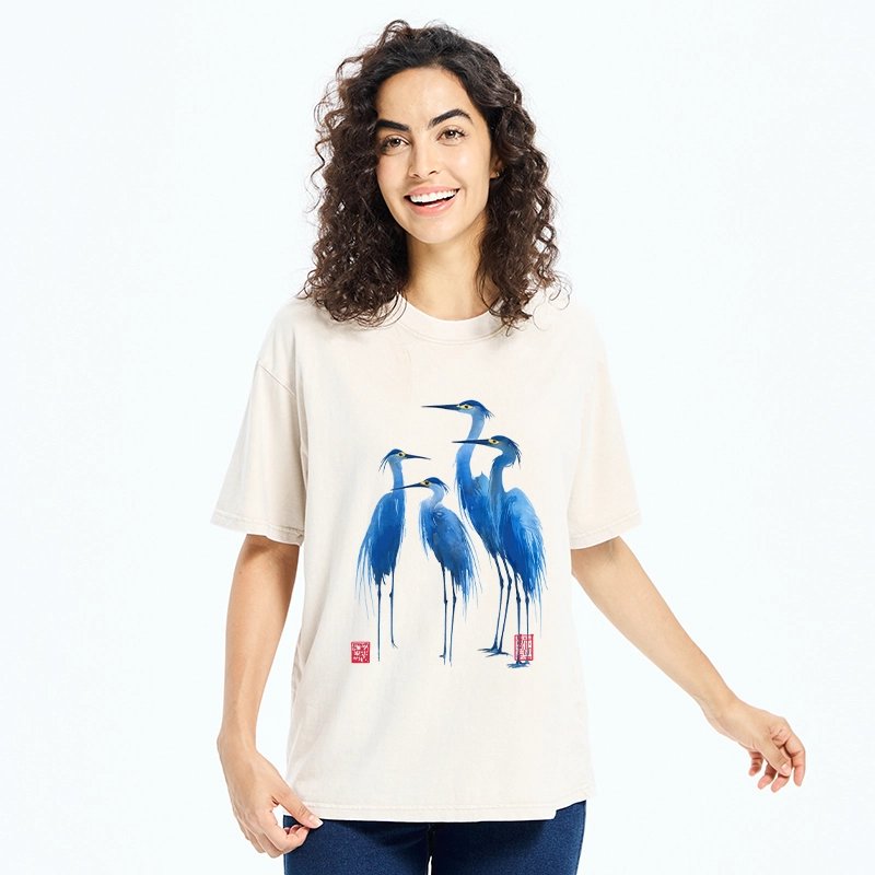 Tokyo-Tiger Flocks Of Great Blue Herons Washed T-Shirt