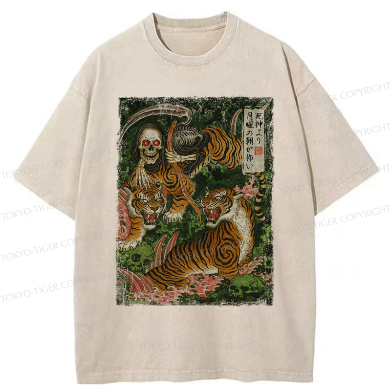 Tokyo-Tiger Death God And Tiger Washed T-Shirt