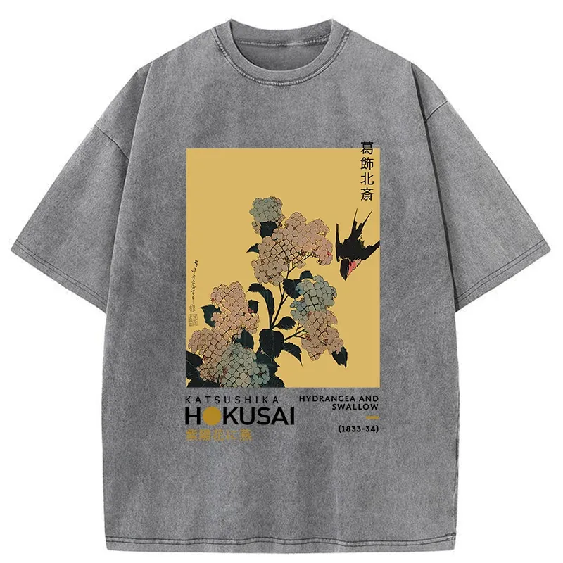 Tokyo-Tiger Japanese Traditional Flowers Washed T-Shirt