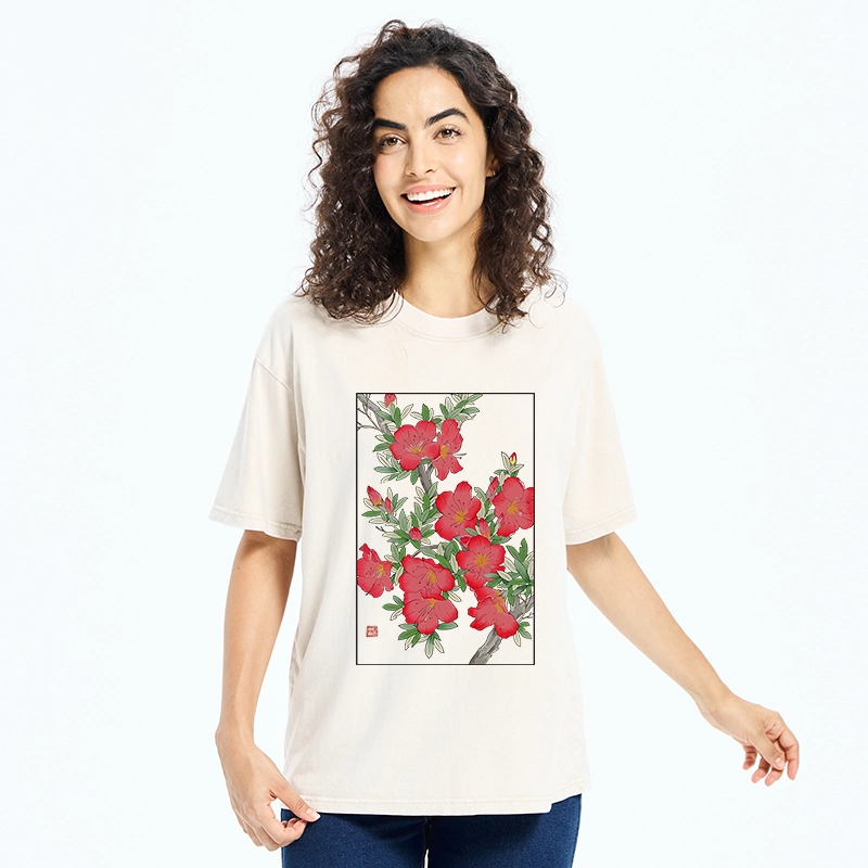 Tokyo-Tiger Azalea Blooms in Ukiyo-e Style Washed T-Shirt