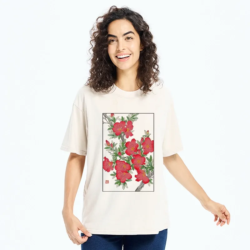 Tokyo-Tiger Azalea Blooms in Ukiyo-e Style Washed T-Shirt