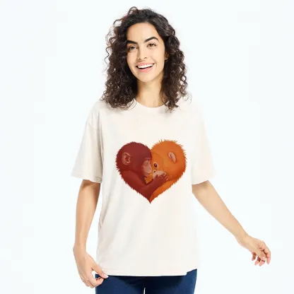 Tokyo-Tiger Monkey Love in a Heart Washed T-Shirt