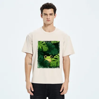 Tokyo-Tiger Frog Hiding in Green Leaves Washed T-Shirt