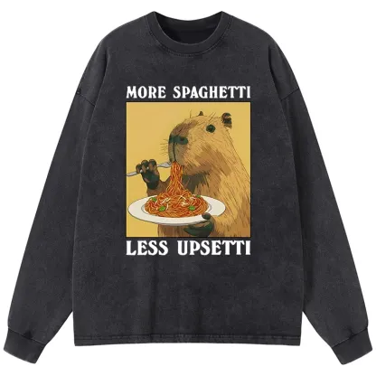 Tokyo-Tiger Capybara Eating Pasta Washed Long Sleeve T-Shirt