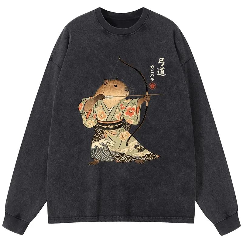 Tokyo-Tiger Capybara Archery Washed Long Sleeve T-Shirt