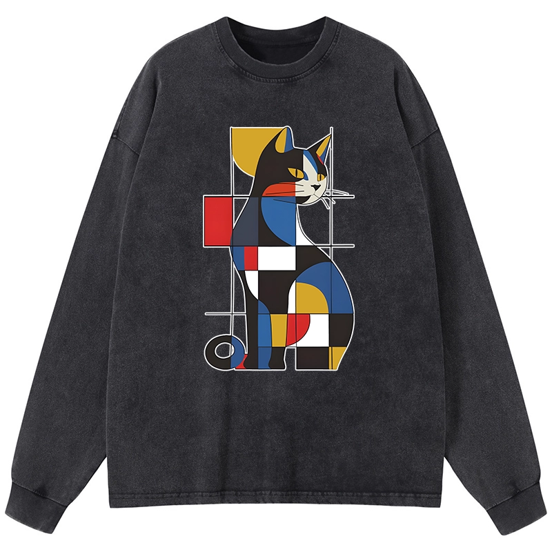 Tokyo-Tiger Mondrian Cat Washed Long Sleeve T-Shirt