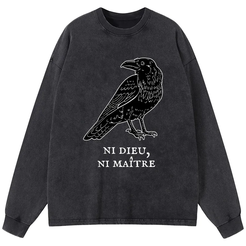 Tokyo-Tiger Crow Have A Strong Sense Of Self Washed Long Sleeve T-Shirt