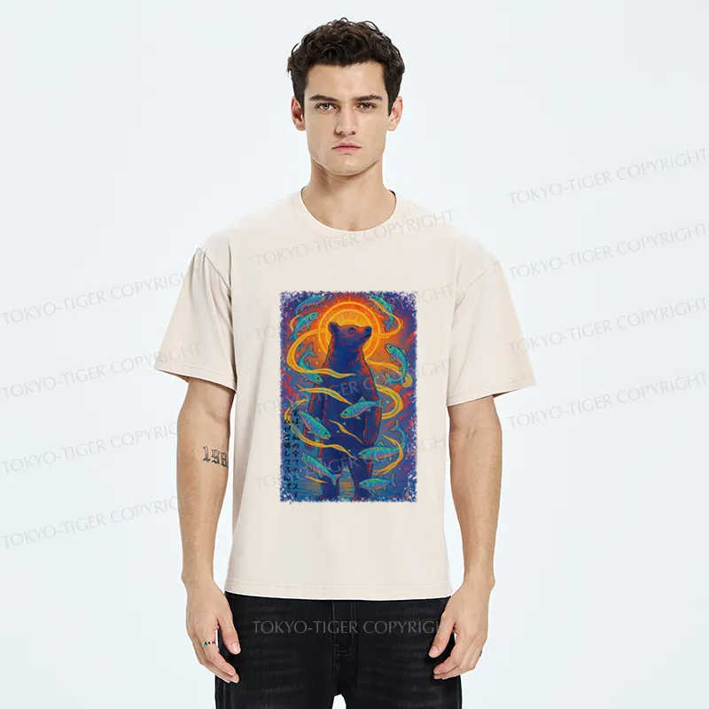 Tokyo-Tiger Ukiyoe Bear and Fish Vintage Poster T-Shirt 