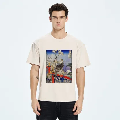 Tokyo-Tiger Sakura, Eagle And Mount Fuji In Ukiyo-E Washed T-Shirt