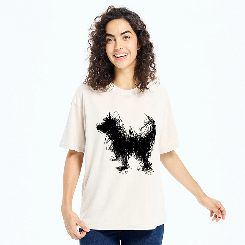 Tokyo-Tiger Expressive Line Art Of A Dog Washed T-Shirt