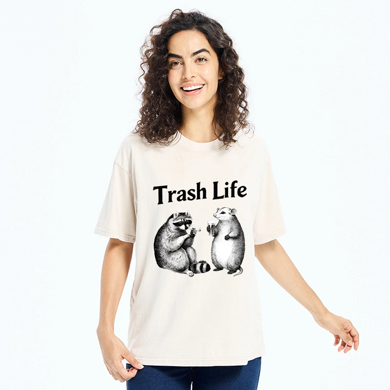 Tokyo-Tiger Trash Life Raccoon & Opossum Vibes Washed T-Shirt