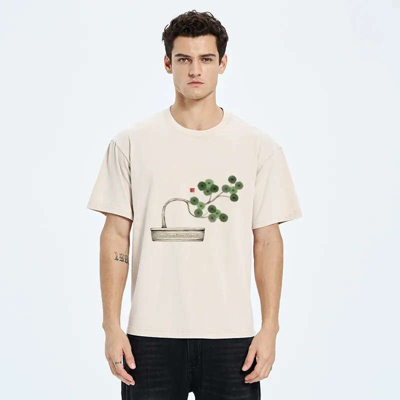Tokyo-Tiger Minimalist Bonsai Artistry Washed T-Shirt