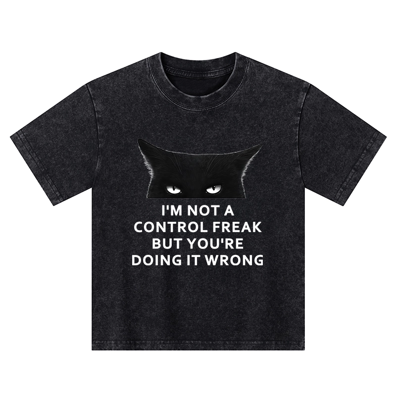 Tokyo-Tiger Control Freak Funny Kids Washed T-Shirt